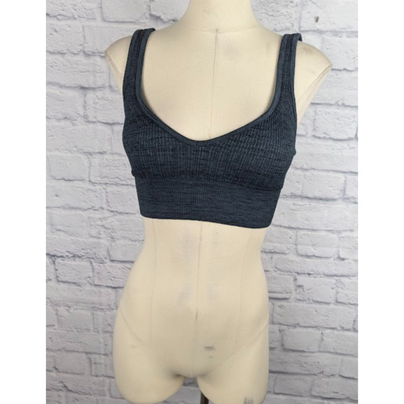 Avocado Women's Margot Plunge Sports Bra Mid Navy Size‎ M/L Ribbed - Picture 1 of 5